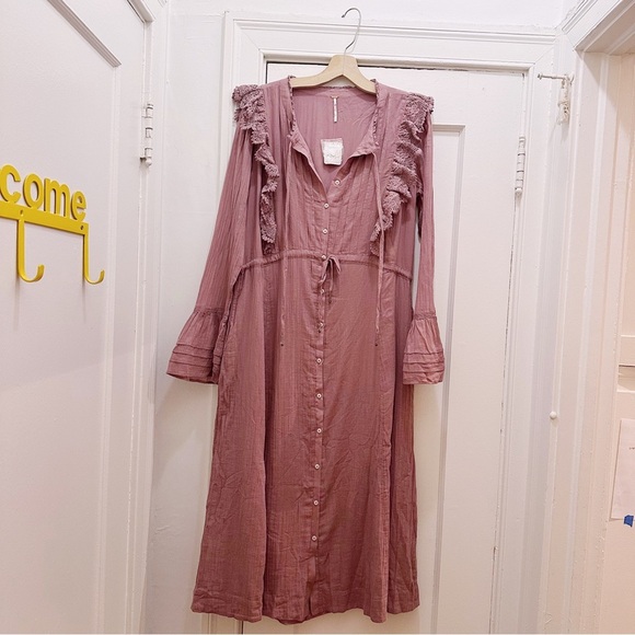 Free People Mauve Button-Down Midi Dress - Picture 3 of 10